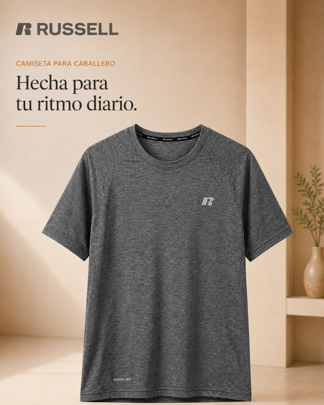 Camisa Deportiva Manga Corta para Caballero | Russell Dripower 360 | Freshforce