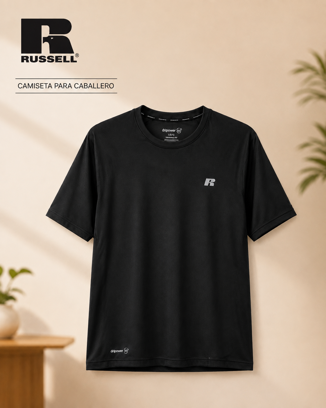 Camisa Deportiva Manga Corta para Caballero | Russell | Negro