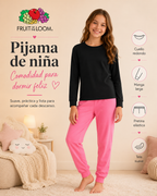 Pijama Manga Larga para Niña | Fruit of the Loom | Negro - Rosa Coral