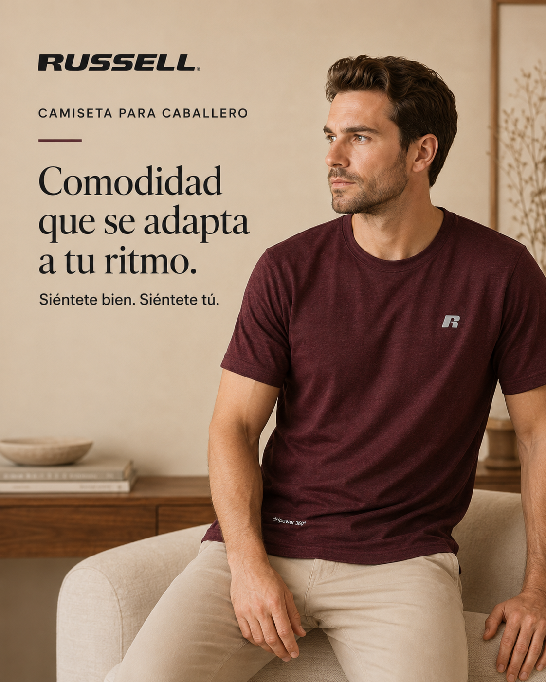 Camisa Deportiva Manga Corta para Caballero | Russell | Rojo Sangre