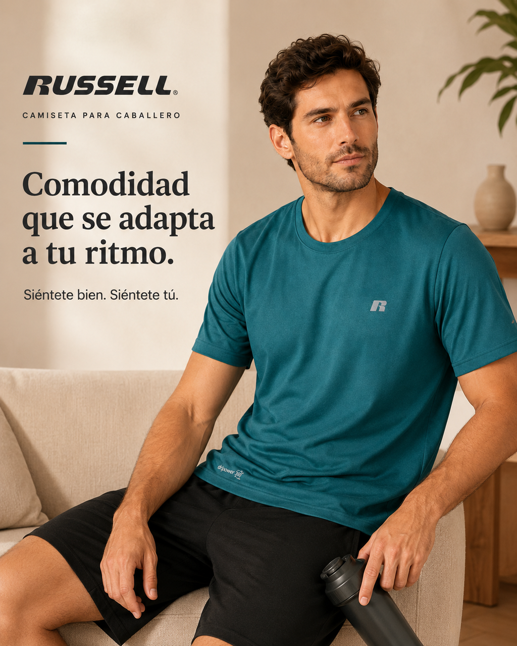 Camisa Deportiva Manga Corta para Caballero | Russell | Verde Esmeralda