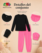 Pijama Manga Larga para Niña | Fruit of the Loom | Negro - Rosa Coral
