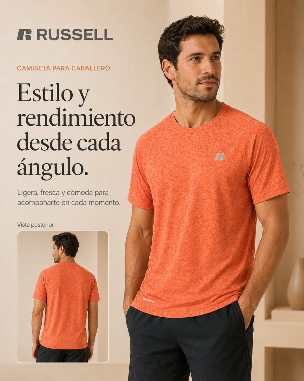 Camisa Deportiva Manga Corta para Caballero | Russell | Naranja