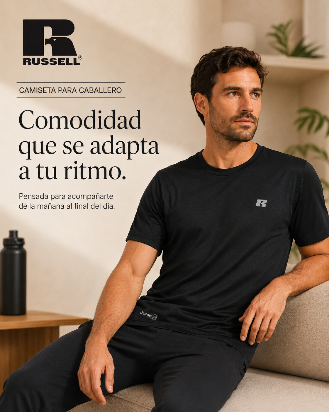 Camisa Deportiva Manga Corta para Caballero | Russell | Negro