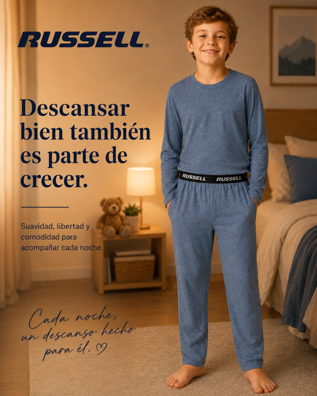 Pijama Manga Larga para Niño | Russell | Azul Jaspeado
