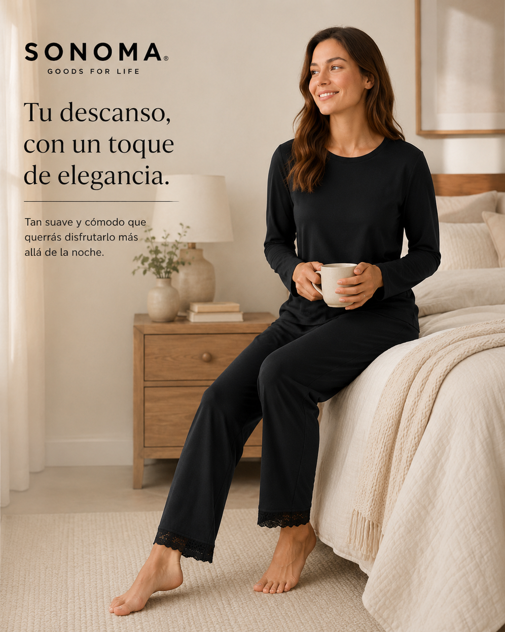 Pijama Manga Larga para Dama | Sonoma | Negro
