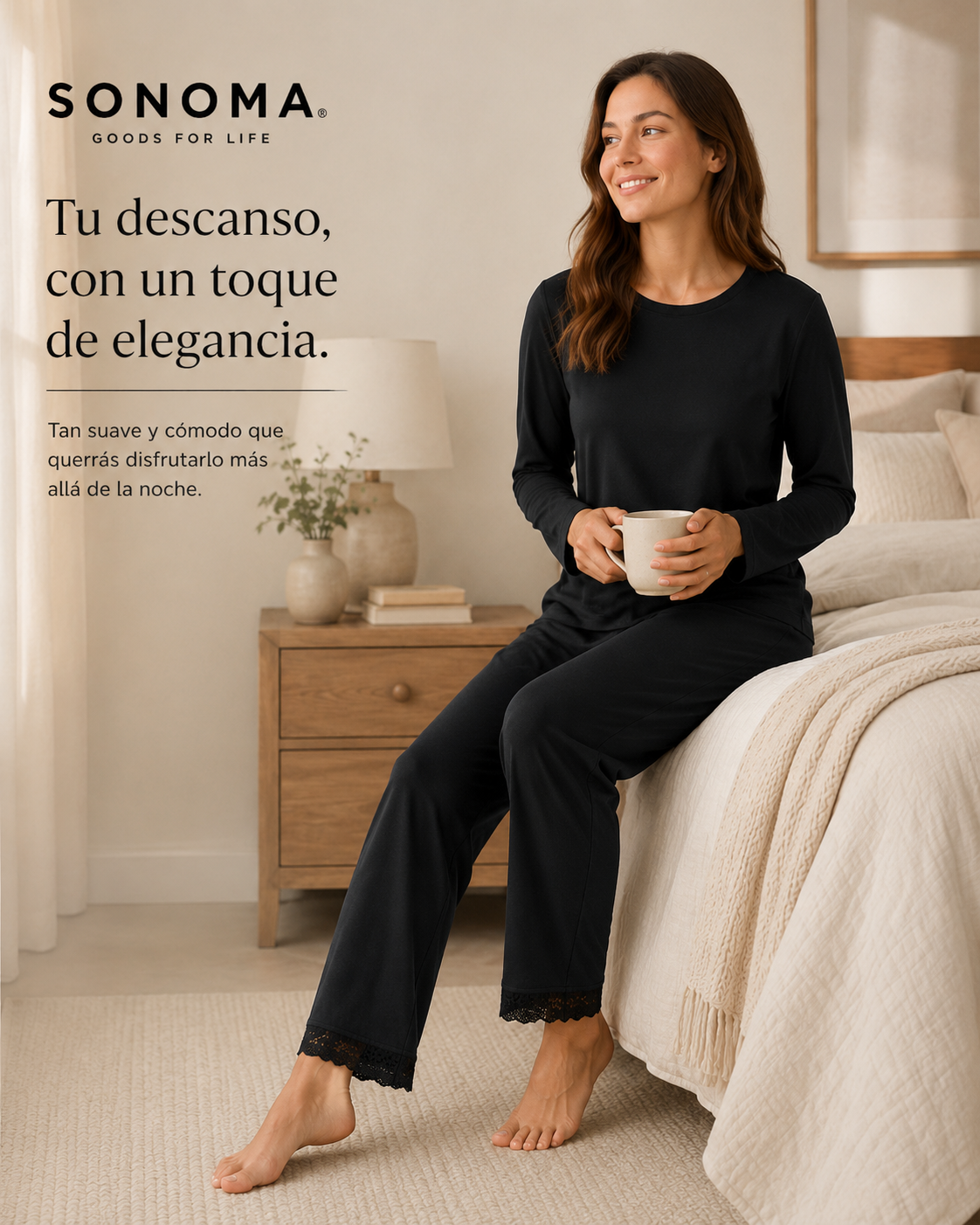 Pijama Manga Larga para Dama | Sonoma | Negro