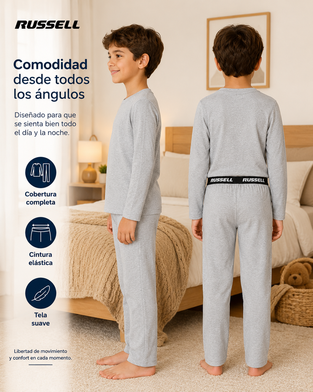Pijama Manga Larga para Niño | Russell | Gris Claro