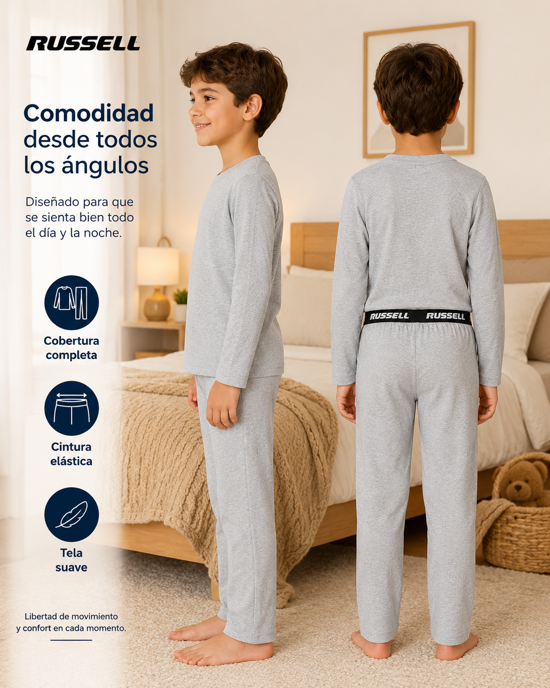 Pijama Manga Larga para Niño | Russell | Gris Claro