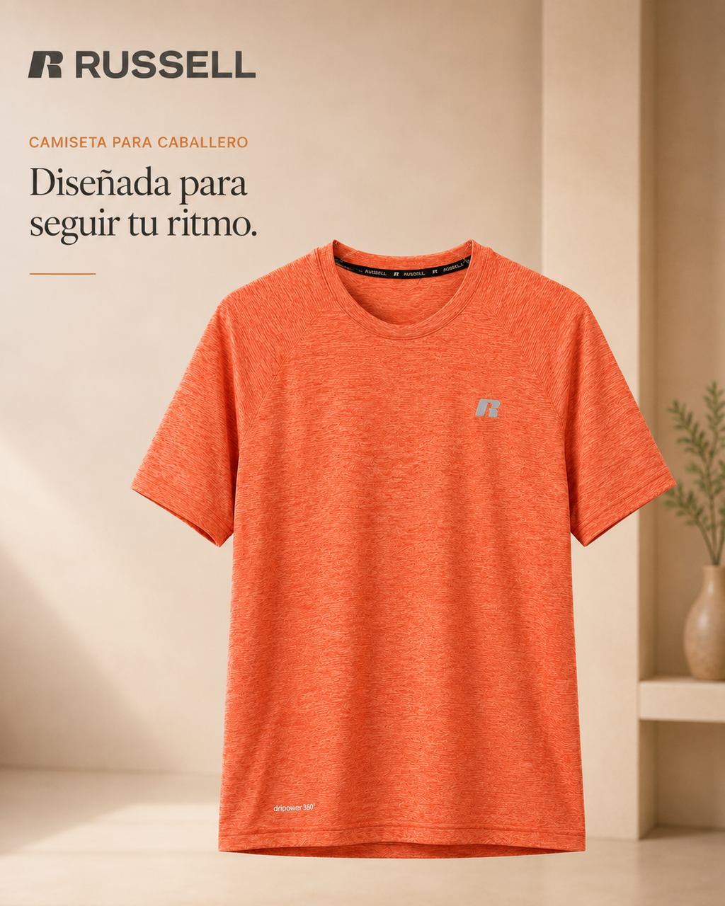 Camisa Deportiva Manga Corta para Caballero | Russell | Naranja