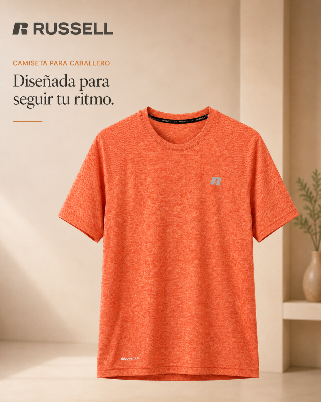 Camisa Deportiva Manga Corta para Caballero | Russell | Naranja