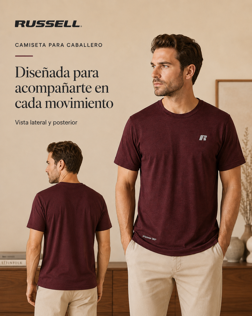Camisa Deportiva Manga Corta para Caballero | Russell | Rojo Sangre