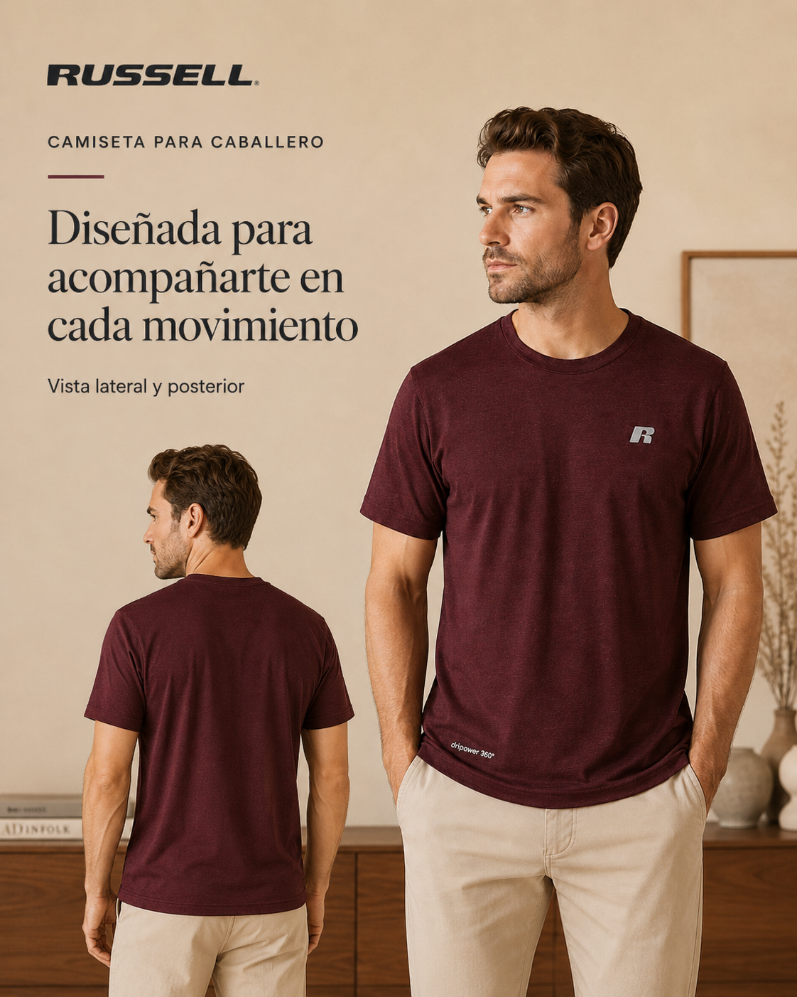 Camisa Deportiva Manga Corta para Caballero | Russell | Rojo Sangre
