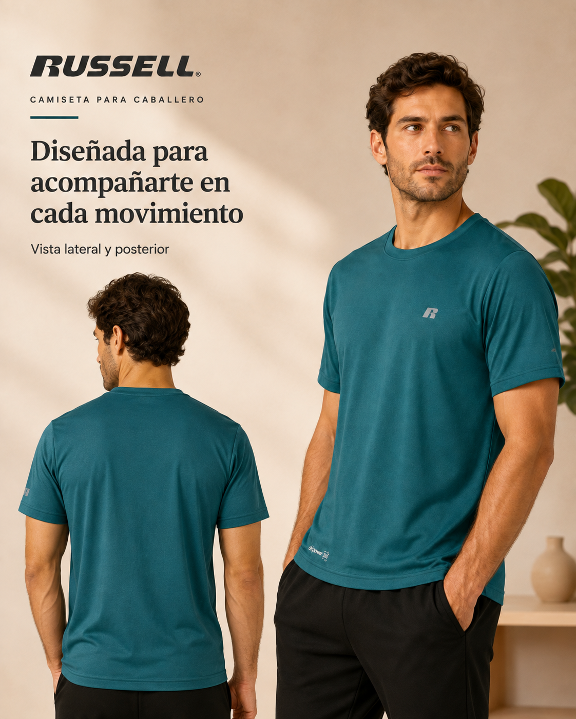Camisa Deportiva Manga Corta para Caballero | Russell | Verde Esmeralda