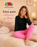 Pijama Manga Larga para Niña | Fruit of the Loom | Negro - Rosa Coral