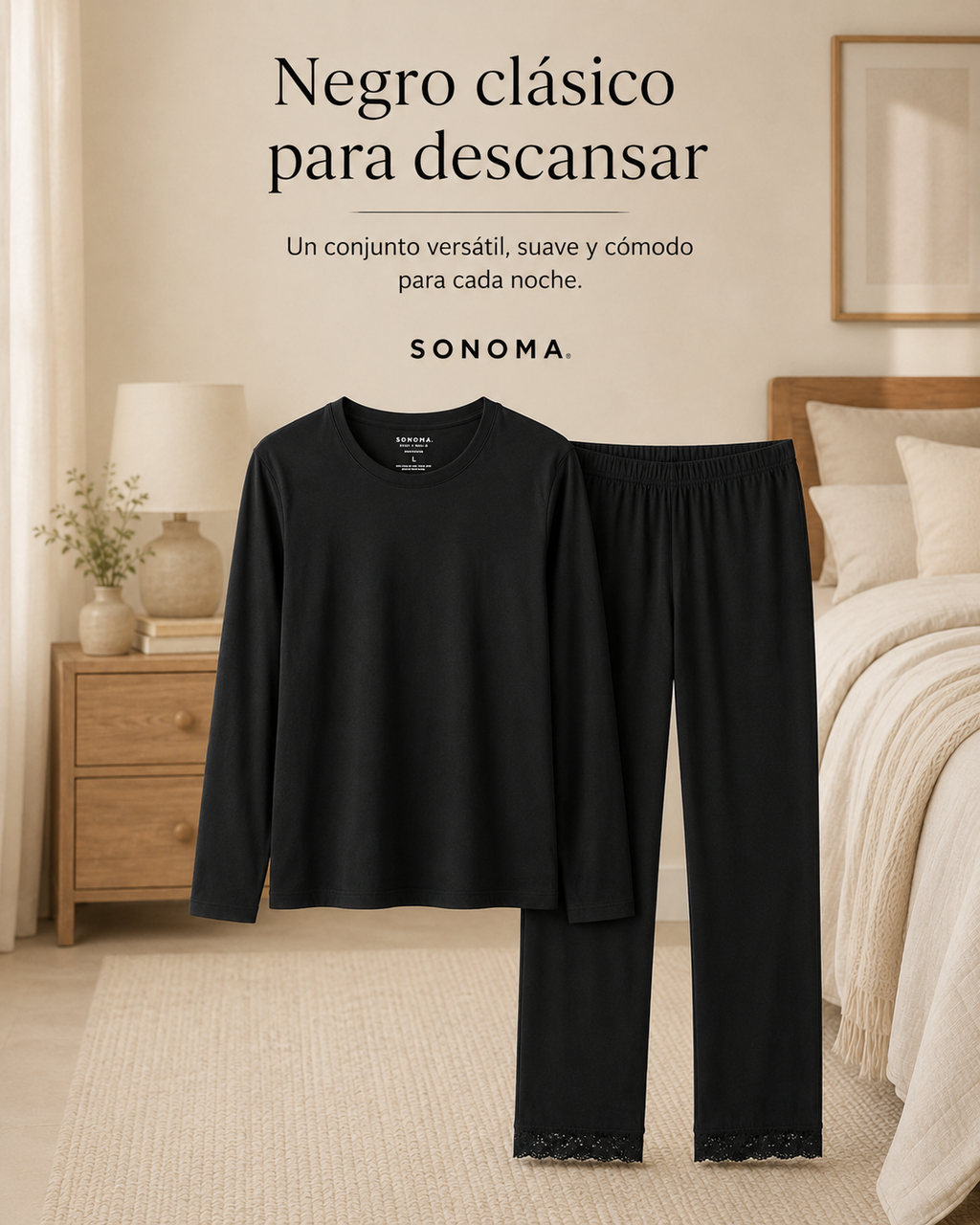Pijama Manga Larga para Dama | Sonoma | Negro