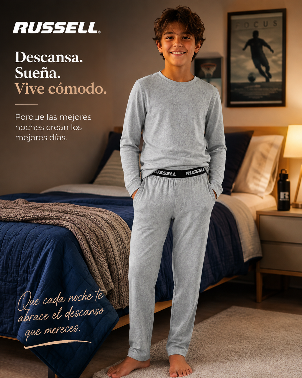 Pijama Manga Larga para Niño | Russell | Gris Claro