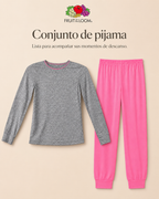 Pijama Manga Larga para Niña | Fruit of the Loom | Gris Jaspeado-Rosa Coral