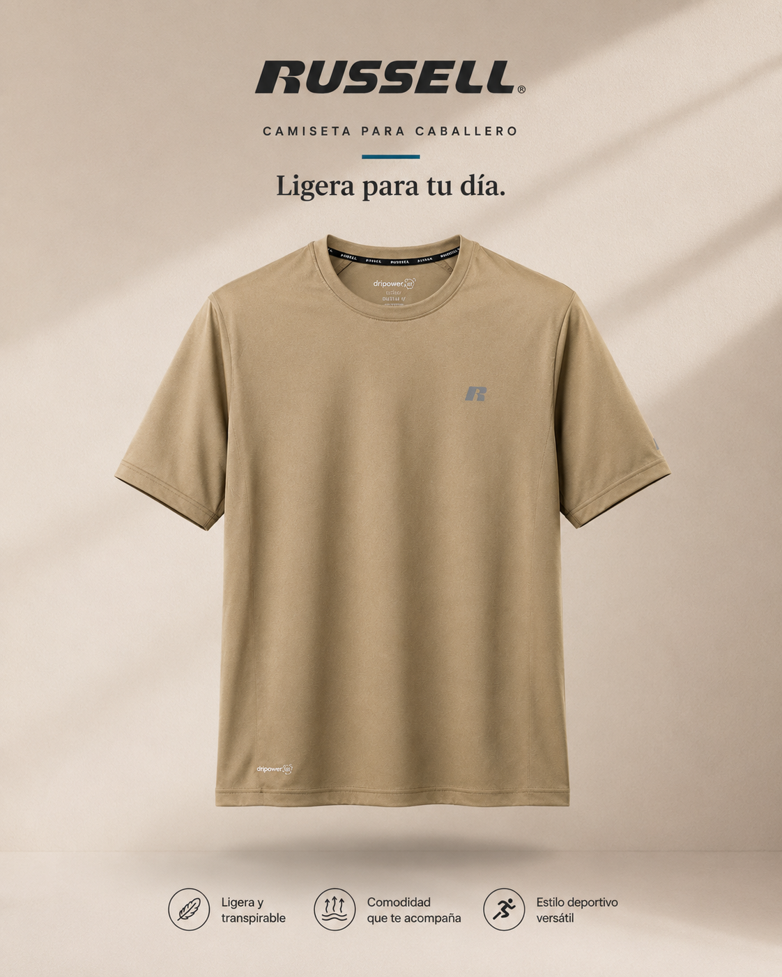 Camisa Deportiva Manga Corta para Caballero | Russell Dripower 360 | Freshforce