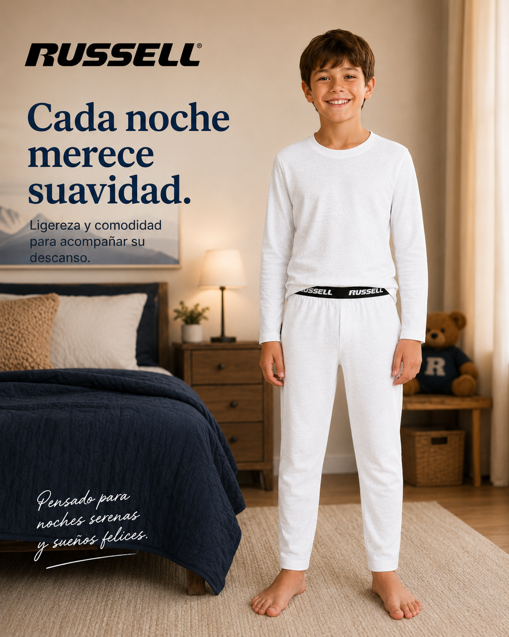 Pijama Manga Larga para Niño | Russell | Blanco