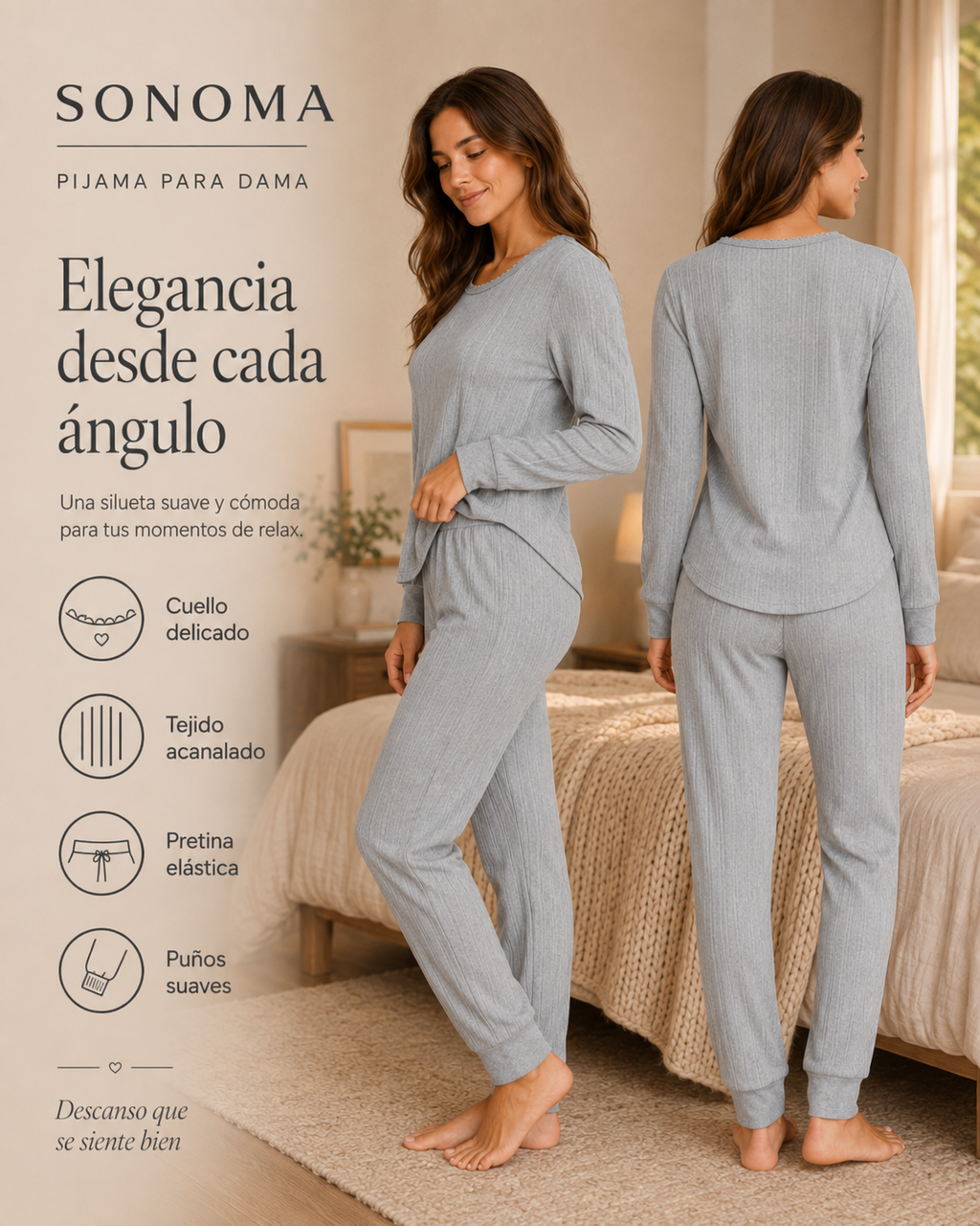 Pijama Manga Larga para Dama | Sonoma | Gris