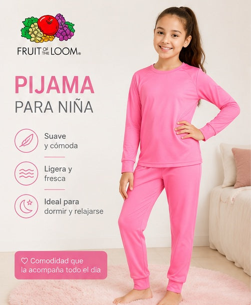 Pijama Manga Larga para Niña | Fruit of the Loom | Rosa Coral